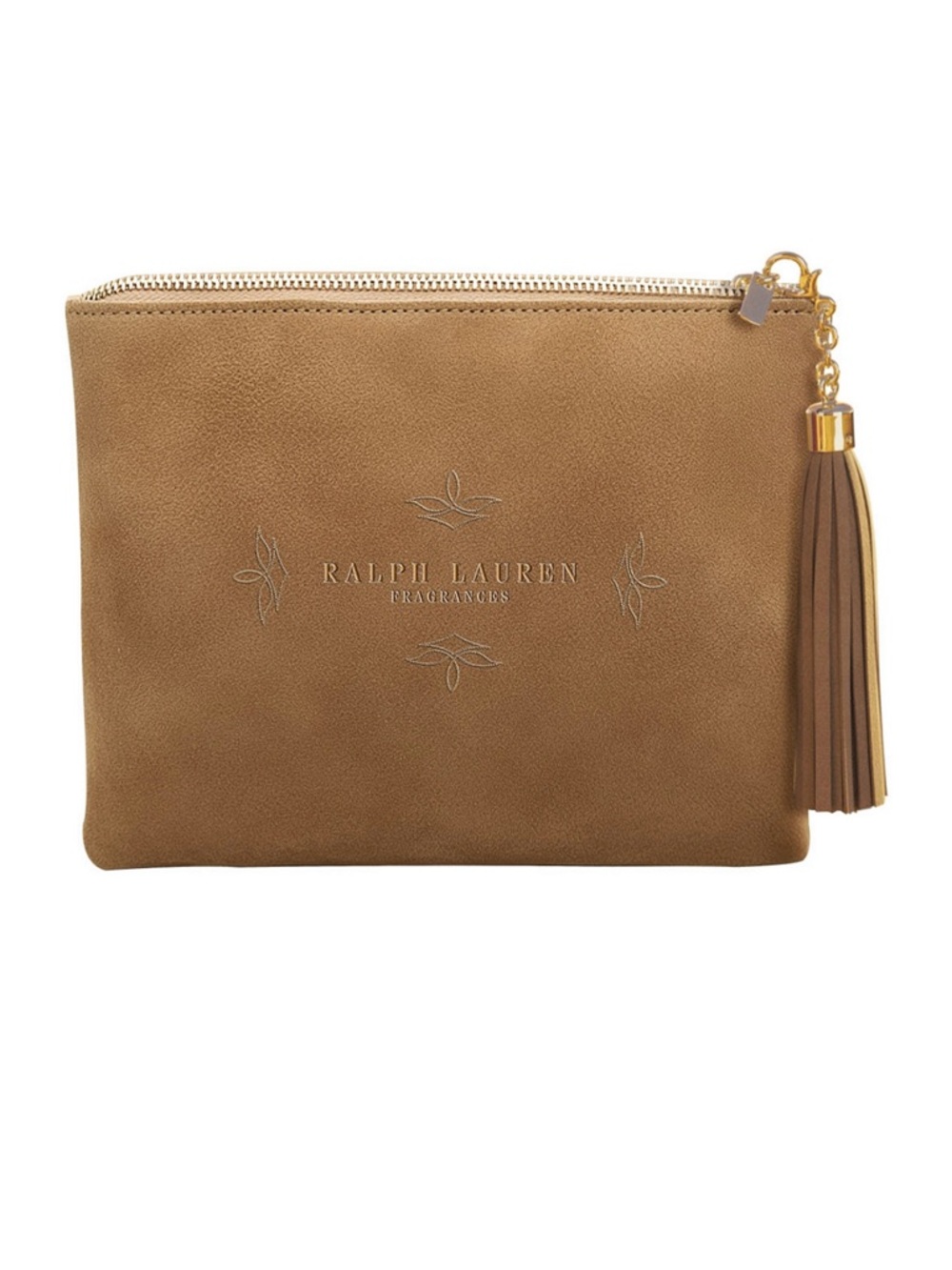 Ralph Lauren Tan Tassel Suede Cosmetic Pouch